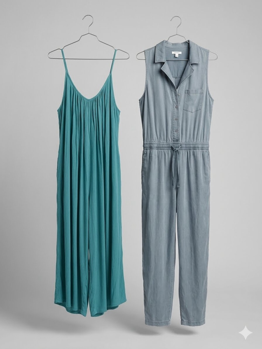 2 Sleeveless Teal/ denim Wide-Leg Jumpsuits size small